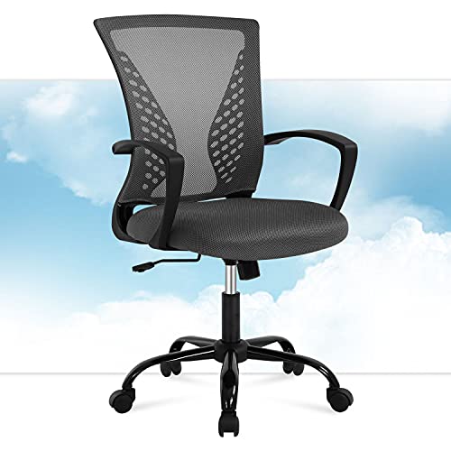 Home Office Chair Mesh Computer Chair Executive Mid Back Ergonomic Adjustable Desk Chair with Lumbar Armrest Support Modern Rolling Swivel Chair for Women&Men Adult