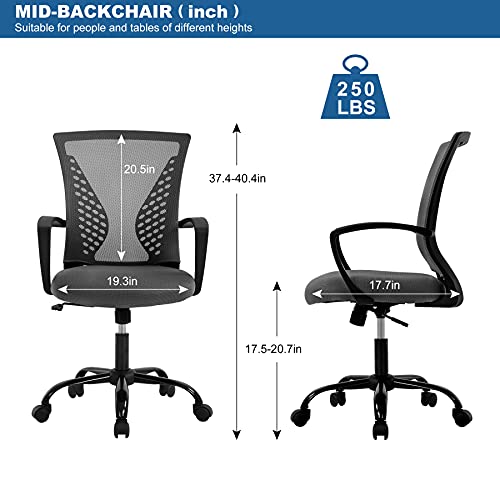 Home Office Chair Mesh Computer Chair Executive Mid Back Ergonomic Adjustable Desk Chair with Lumbar Armrest Support Modern Rolling Swivel Chair for Women&Men Adult