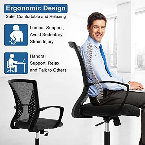 Home Office Chair Mesh Computer Chair Executive Mid Back Ergonomic Adjustable Desk Chair with Lumbar Armrest Support Modern Rolling Swivel Chair for Women&Men Adult