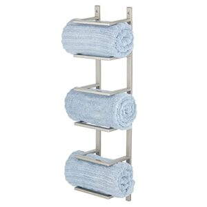 mdesign modern decorative metal 5-level wall mount towel rack holder and organizer for storage of bathroom towels - satin