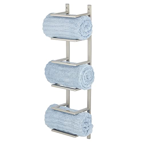 mDesign Modern Decorative Metal 5-Level Wall Mount Towel Rack Holder and Organizer for Storage of Bathroom Towels - Satin