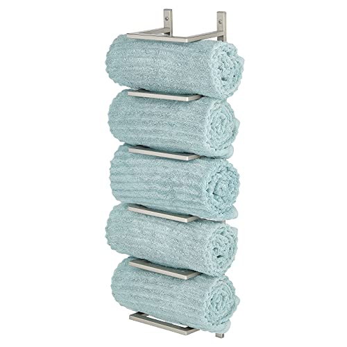 mDesign Modern Decorative Metal 5-Level Wall Mount Towel Rack Holder and Organizer for Storage of Bathroom Towels - Satin