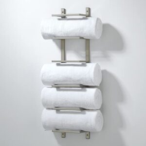 mDesign Modern Decorative Metal 5-Level Wall Mount Towel Rack Holder and Organizer for Storage of Bathroom Towels - Satin