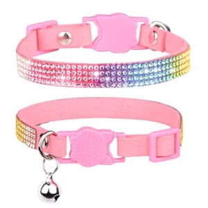 wdpaws cat collar breakaway bling diamond rhinestone with bell adjustable for cats and kitten girl boy (pink)