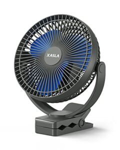 xasla 10000mah portable rechargeable clip on fan, 8 inch battery operated fan, 24 hours work time, 4 speeds personal fan, ideal for outdoor camping golf cart home office blue