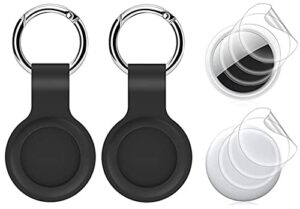 maidea [2 pack] airtag case , airtag key ring + airtag protector [8 pack & 4 front + 4 back ] soft silione protective airtag finder cover airtag keychain and rope for apple airtags (black),small