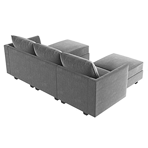 HONBAY Modular Sectional Sofa with Double Chaises U Shaped Sofa for Living Room Sectional Couch with Reversible Ottomans, Grey