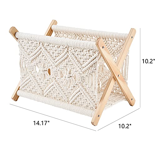 Mkono Macrame Magazine Rack Boho Magazine Holder Storage Standing Basket for Books, Newspapers, Swaddle Blanket, Living Room, Bathroom, Office, Nursery, Home Decor, Medium Size, 14’’L x 10’’W