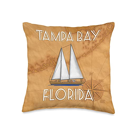 Tampa Florida Vacation Nautical Sailing Designs Tampa Bay Florida FL Nautical Sailboat Sailing Throw Pillow, 16x16, Multicolor