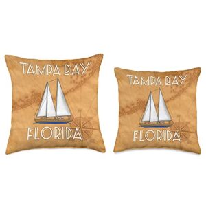 Tampa Florida Vacation Nautical Sailing Designs Tampa Bay Florida FL Nautical Sailboat Sailing Throw Pillow, 16x16, Multicolor