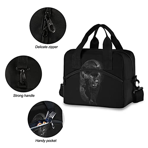 Black Panther In Dark Lunch Bag for Girls Boys Women Lunch Box Container Reusable Cooler Lunch Tote Bag Insulated with Adjustable Strap for School