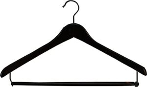 premium wooden suit hangers 50 pack, smooth solid wood coat hanger with locking bar black finish
