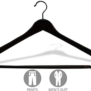 Premium Wooden Suit Hangers 50 Pack, Smooth Solid Wood Coat Hanger with Locking Bar Black Finish