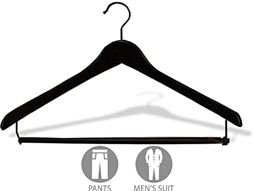 Premium Wooden Suit Hangers 50 Pack, Smooth Solid Wood Coat Hanger with Locking Bar Black Finish