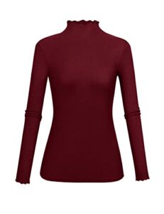 turtleneck long sleeve for women work lettuce trim y2k clothing under scrub shirts red small