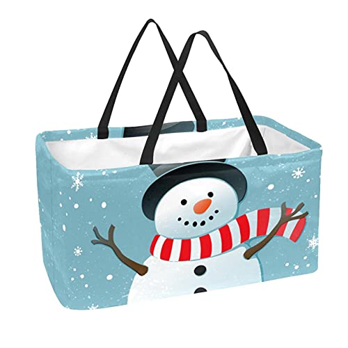 LORVIES Large Rectangular Baskets for Storage, Christmas Snowman Snowflakes Closet Storage Bins Organizing Baskets