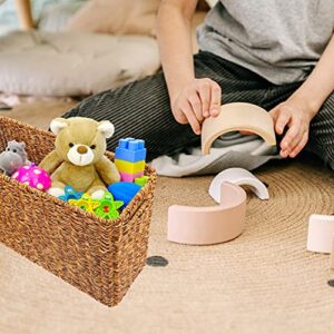 DOITOOL Rattan Storage Basket Simulation Woven Magazine Files Book Holder Rectangular Basket Bin Laundry Tote Basket for Bedroom Living Room Home