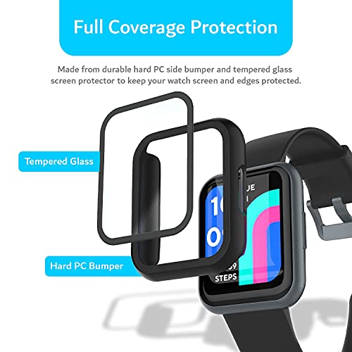 TUDIA Easy Snap On Tempered Glass Compatible for Wyze Smart Watch 47mm, Full Coverage Tough PC Case with Screen Protector Bubble-Free Anti Fingerprint HD Protective Case Cover