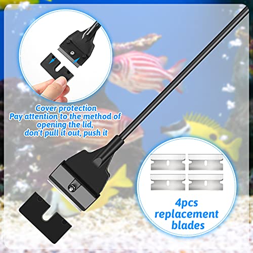 Aquarium Algae Scraper Cleaner Tool Kit with 5 Stainless Steel Blades Fish Tank Scraper Long Handheld Aquarium Cleaning Tool Remove Thick Residue for Fish Reef Plant Glass Tank, 21.65 Inch