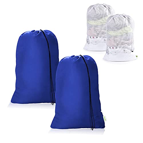 OTraki Heavy Duty Large Laundry Bags 2 Pack 28 x 45 inch and 2 Pack 24 x 35 inch Drawstring Mesh Washing Bag for Dirty Clothes Home College Dorm Travel Use