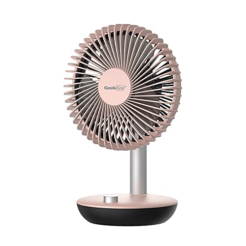 Agilux 7 inch 5200mAh Rechargeable Table/Portable Fan with Powerful and Quiet Brushless DC Motor for Office, Kitchen, Dorm, Camping, Travel(Pink)