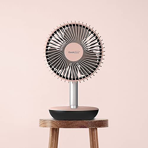 Agilux 7 inch 5200mAh Rechargeable Table/Portable Fan with Powerful and Quiet Brushless DC Motor for Office, Kitchen, Dorm, Camping, Travel(Pink)