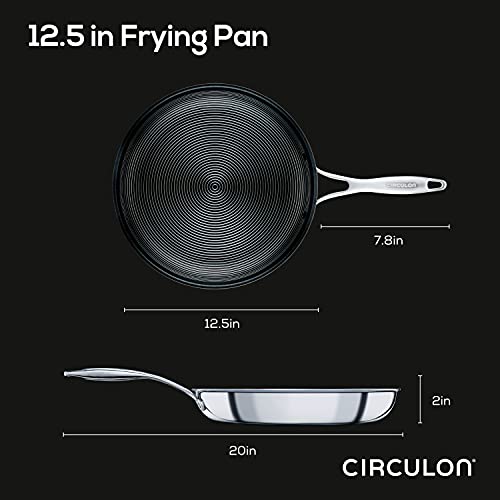 Circulon Clad Stainless Steel Frying Pan/Skillet with Hybrid SteelShield and Nonstick Technology, 12.5 Inch - Silver