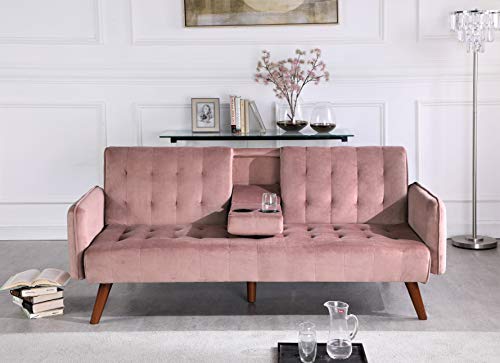 US Pride Furniture Charming Convertible Sofa Sofabed, Rose