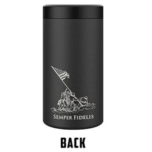 Marine Corps 4 in 1 Insulated Can Cooler, Stainless Steel Double-Walled Insulator for 12 oz Standard or Skinny Slim Cans, 12 Oz Beer Bottles & Mixed Drinks – Gifts for Marines