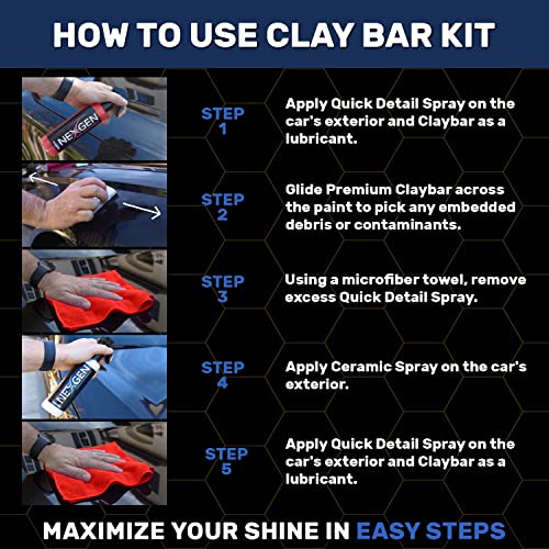 Nexgen Premium Clay Bar Kit — Complete Car Cleaning Kit — 5 Piece Professional-Grade Clay Bars Auto Detailing Wax Kit for Cars, RVs, Motorcycles, Boats, and ATVs