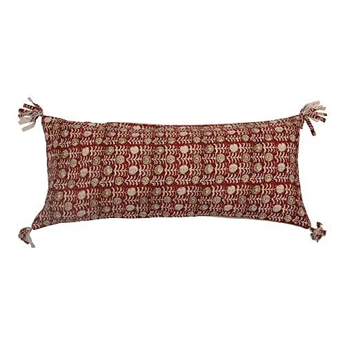 Creative Co-Op Cotton Lumbar Tassels Pillow, 32" x 14", Multicolored