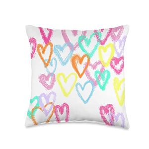 pink sky preppy art decor preppy art, hearts, rainbow, valentine's day throw pillow, 16x16, multicolor