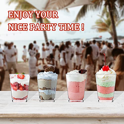 Monrocco 100 Pack 5 oz Dessert Cups with Lids and Spoons, Tall Appetizer Cups Clear Plastic Parfait Cups, Dessert Shot Glasses for Baby Shower Party, Wedding, Birthday Party