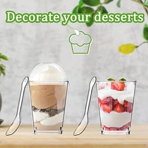 Monrocco 100 Pack 5 oz Dessert Cups with Lids and Spoons, Tall Appetizer Cups Clear Plastic Parfait Cups, Dessert Shot Glasses for Baby Shower Party, Wedding, Birthday Party