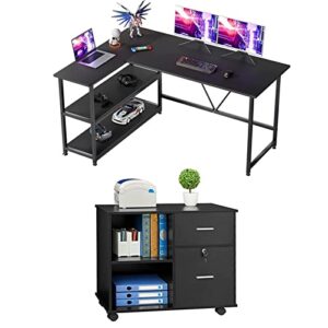 greenforest small l shaped desk 51x35.4 inch reversible corner gaming computer desk and wooden file cabinet 2 drawer lateral filing cabinet with lock
