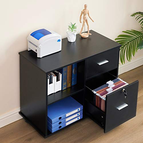 GreenForest Small L Shaped Desk 51x35.4 inch Reversible Corner Gaming Computer Desk and Wooden File Cabinet 2 Drawer Lateral Filing Cabinet with Lock