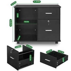 GreenForest Small L Shaped Desk 51x35.4 inch Reversible Corner Gaming Computer Desk and Wooden File Cabinet 2 Drawer Lateral Filing Cabinet with Lock