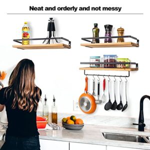 Luxiya Floating Shelves Bathroom Shelf Rustic Wood Wall Mounted Shelves Organizer with Removable Towel Holder Decorative Storage Shelf for Bathroom Kitchen,Set of 2