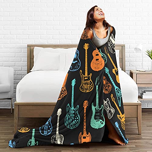 Guitar Soft Throw Blanket All Season Microplush Warm Blankets Lightweight Tufted Fuzzy Flannel Fleece Throws Blanket for Bed Sofa Couch