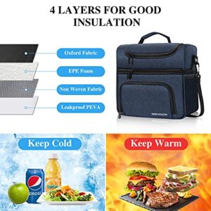 SEEHONOR Insulated Lunch Bag, 18L Leakproof Reusable Large Capacity Bag with Adjustable Strap, Three Deck Lunch Box for Office Camping Hiking Outdoor Picnic Beach (Double Decke Blue, Large)