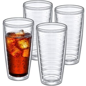 amazing abby - alaska - 24-ounce insulated plastic tumblers (set of 4), double-wall plastic drinking glasses, all-clear high-balls, reusable plastic cups, bpa-free, shatter-proof, dishwasher-safe