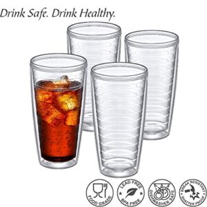 Amazing Abby - Alaska - 24-Ounce Insulated Plastic Tumblers (Set of 4), Double-Wall Plastic Drinking Glasses, All-Clear High-Balls, Reusable Plastic Cups, BPA-Free, Shatter-Proof, Dishwasher-Safe