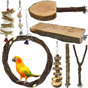 kathson Wood Bird Perch Parrot Stand Platform Branches Parakeet Swing Chew Toys Natural Paw Grinding Stick Cage Accessories for Cockatiels Budgie Conure Finches Lovebirds 8PCS