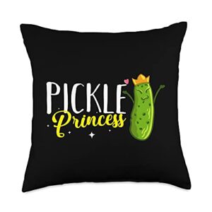 dill pickle lover princess dill pickle cucumber throw pillow, 18x18, multicolor