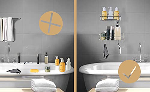 YSJHHJLL Shower Caddy, Shower Organizer, Shower Shelf, Bathroom Organizer, Shower Organizer Hanging, Adhesive Wall Mounted Shower Shelves, No Drilling, No Rust, Never Collapse, for Bathroom Storage ( 2 pack).