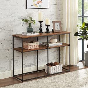 VECELO Multipurpose Console, Narrow Sofa Rustic Hallway Table Shelves for Entryway/Living Room,Easy Assembly, 41.3 Inch(l) x 14 Inch(w) x 29.9 Inch(h),Retro Brown, with 3-Tiers Storage