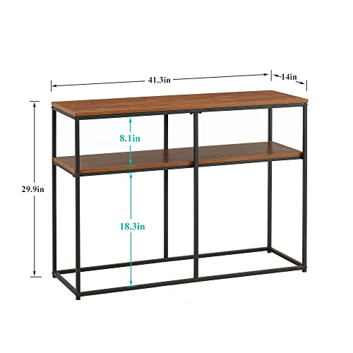 VECELO Multipurpose Console, Narrow Sofa Rustic Hallway Table Shelves for Entryway/Living Room,Easy Assembly, 41.3 Inch(l) x 14 Inch(w) x 29.9 Inch(h),Retro Brown, with 3-Tiers Storage