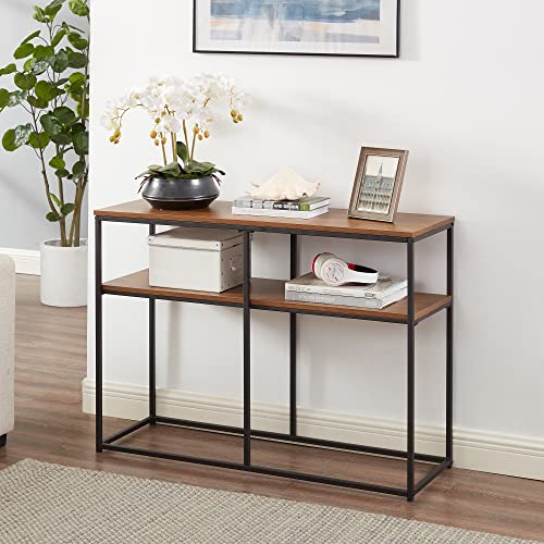 VECELO Multipurpose Console, Narrow Sofa Rustic Hallway Table Shelves for Entryway/Living Room,Easy Assembly, 41.3 Inch(l) x 14 Inch(w) x 29.9 Inch(h),Retro Brown, with 3-Tiers Storage