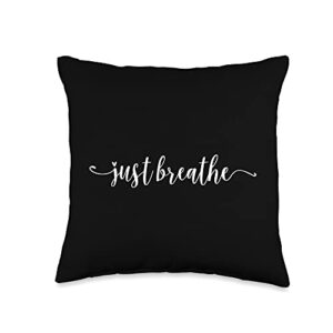 Just Breathe Motivational Inspiring Quote Throw Pillow, 16x16, Multicolor