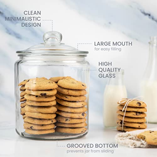 1 Gallon Glass Cookie Jar - Large Food Storage Container with Airtight Lid - Keep Fresh Flour, Chewy Pet Treats, Candy, Dried Foods, Detergent Pods for Your Kitchen or Laundry Room- Pack of 1